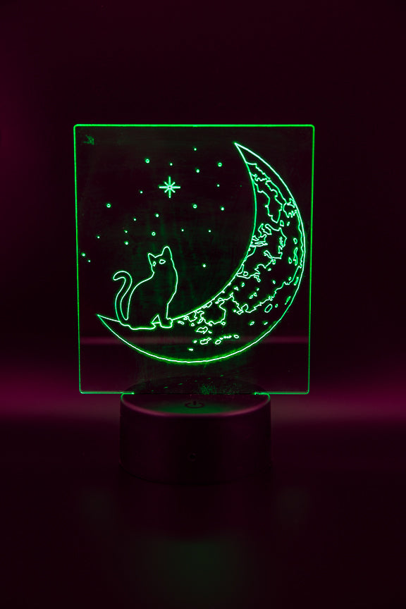 Cat and Moon LED Night Light - Bern Laser Works